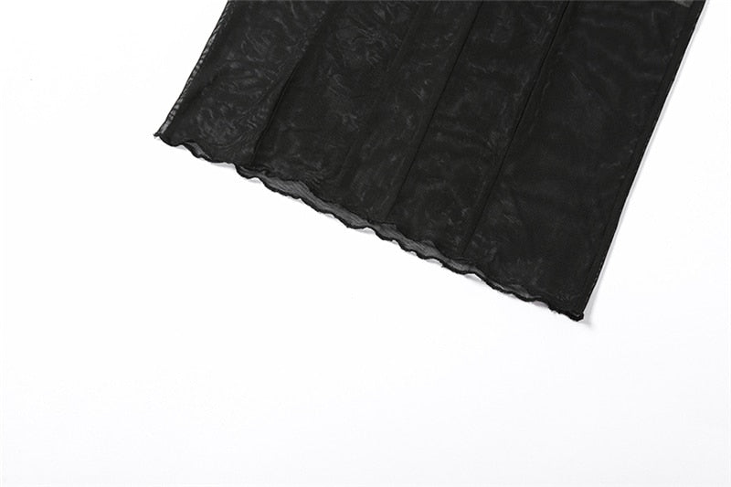 Mesh O Neck Long Sleeves Backless Lace Up See Through Sexy Bodycon Maxi Dress