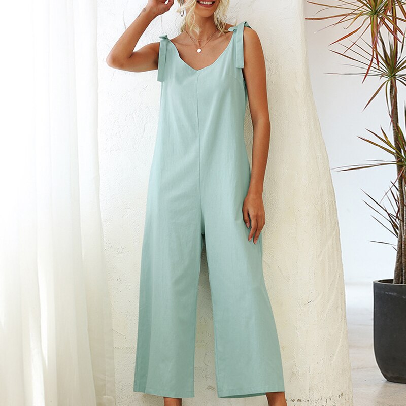 Women's Overalls 2022 Wide Leg Jumpsuit for Women Summer Cotton Backless Romper
