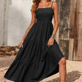 Spaghetti Strap Maxi Dress Women Summer Sleeveless Smocked Boho Long Beach Dress Sundresses