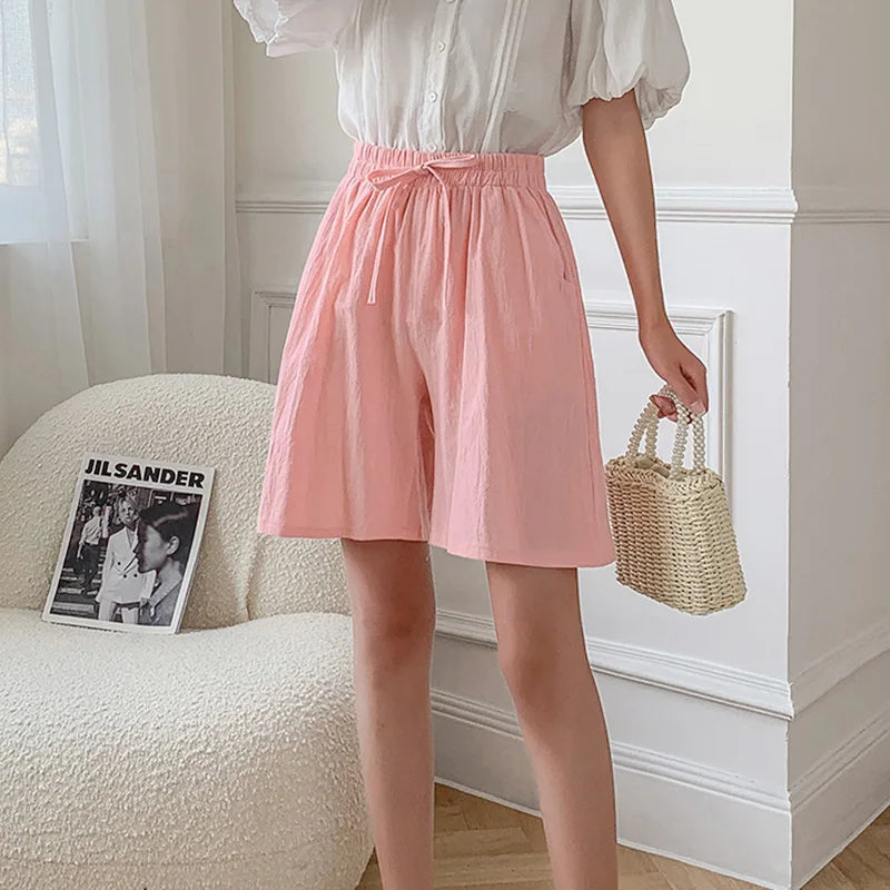 Summer Cotton Linen Loose Women's Shorts Casual Straight Short Pants Harajuku