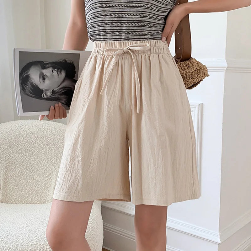 Summer Cotton Linen Loose Women's Shorts Casual Straight Short Pants Harajuku