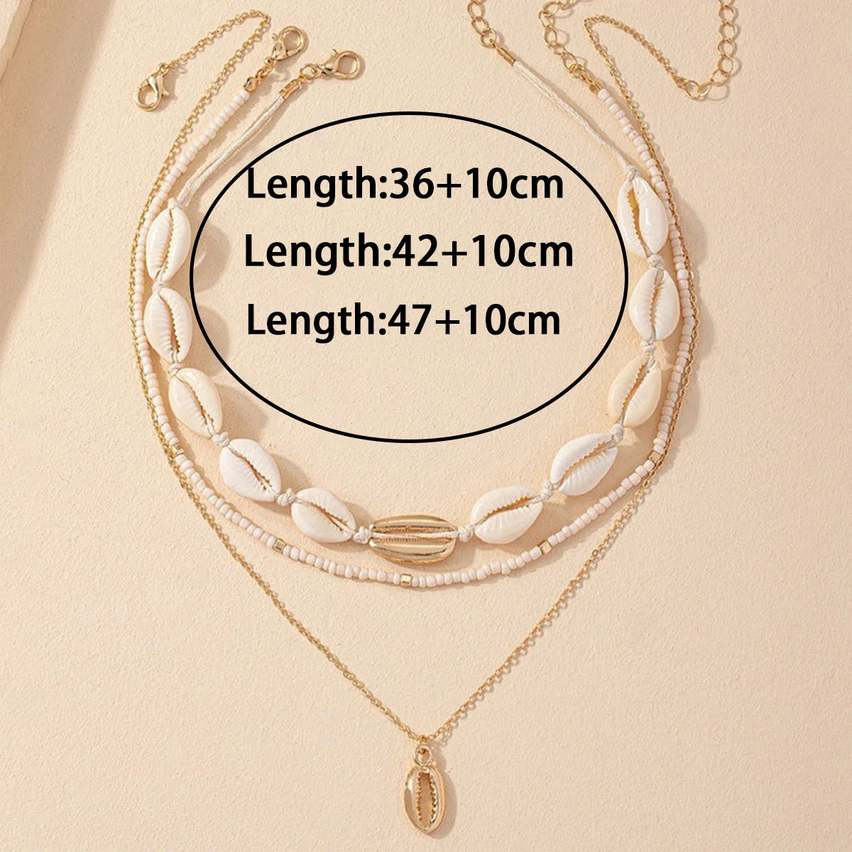 3Pcs Rice beads Shell Pendant Necklace