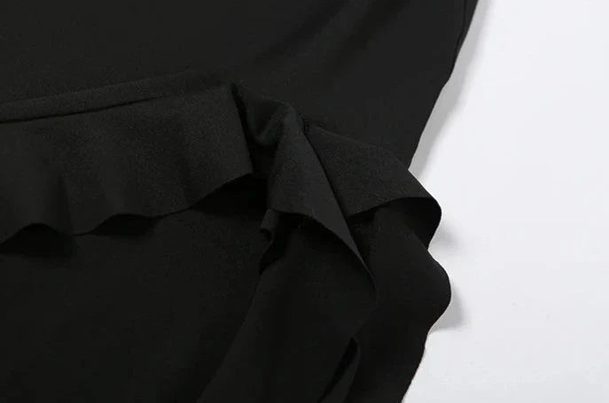 Elegant Strapless Dress Women Irregular Tassel Skinny Split Maxi Bodycon