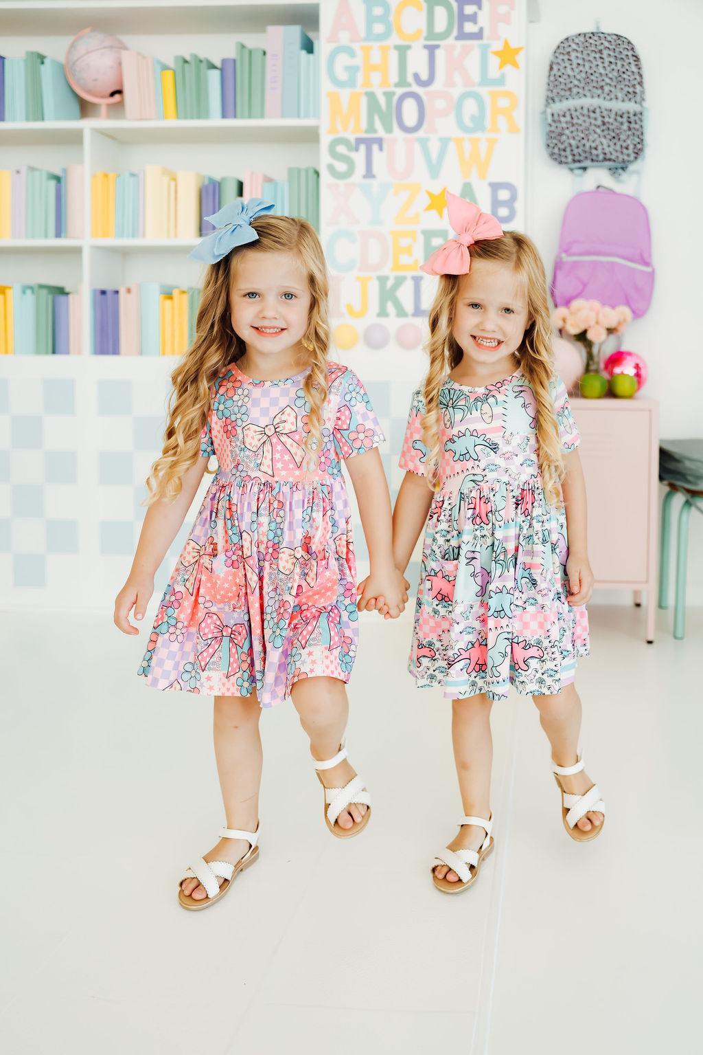 SALE Quilted Dinos S/S Pocket Twirl Dress