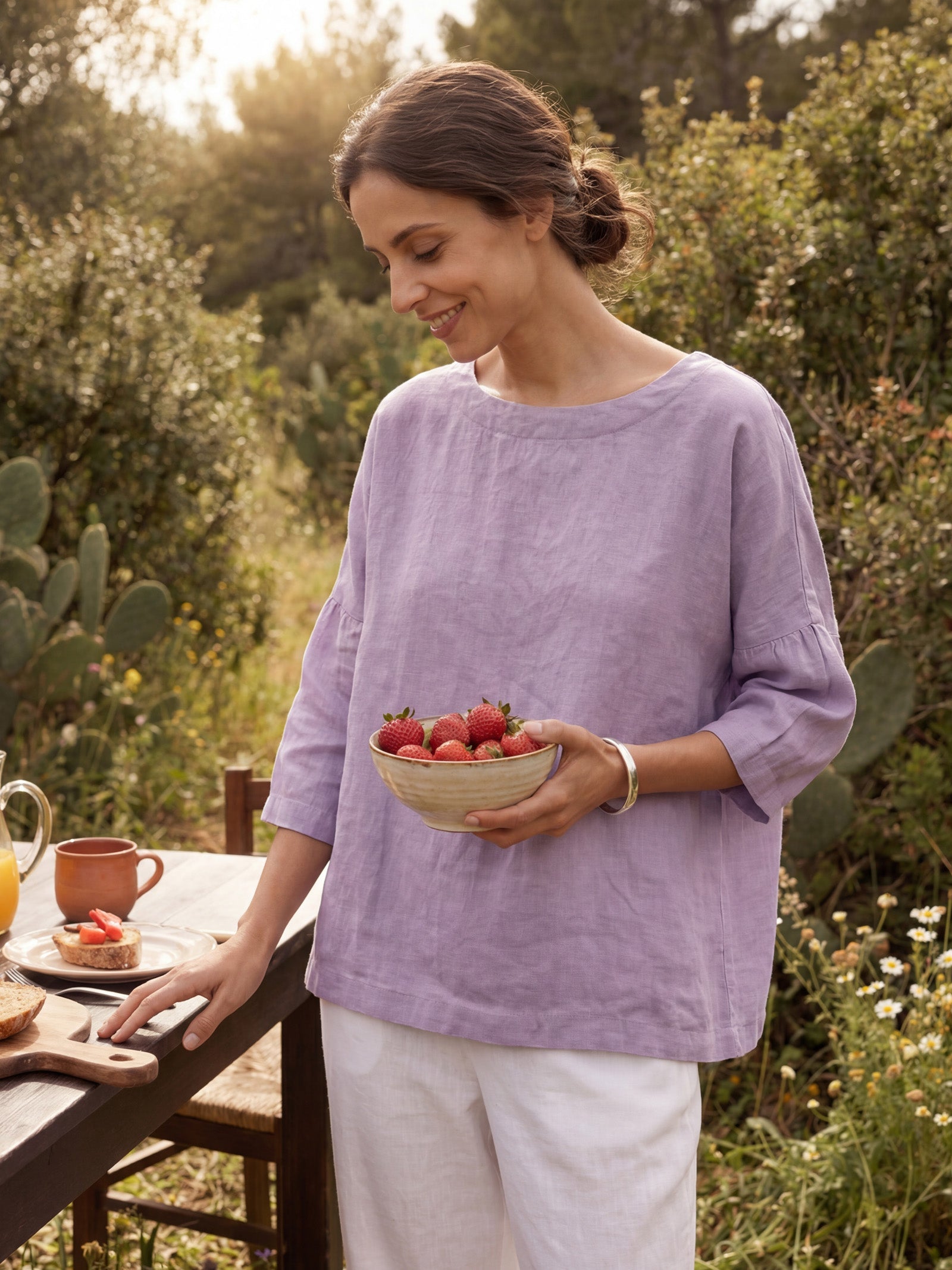 100% Linen Boatneck 3/4 Length Sleeve Top AURORA