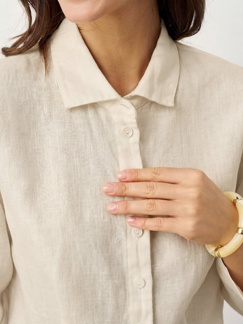 100% Linen Small Collar Curved Hem Tailored Shirt AVELINE