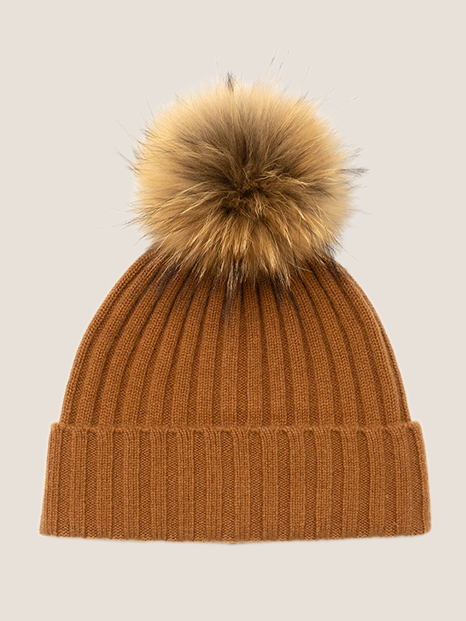 100% Cashmere Rib-Knit Slouchy Beanie With Pom-Pom