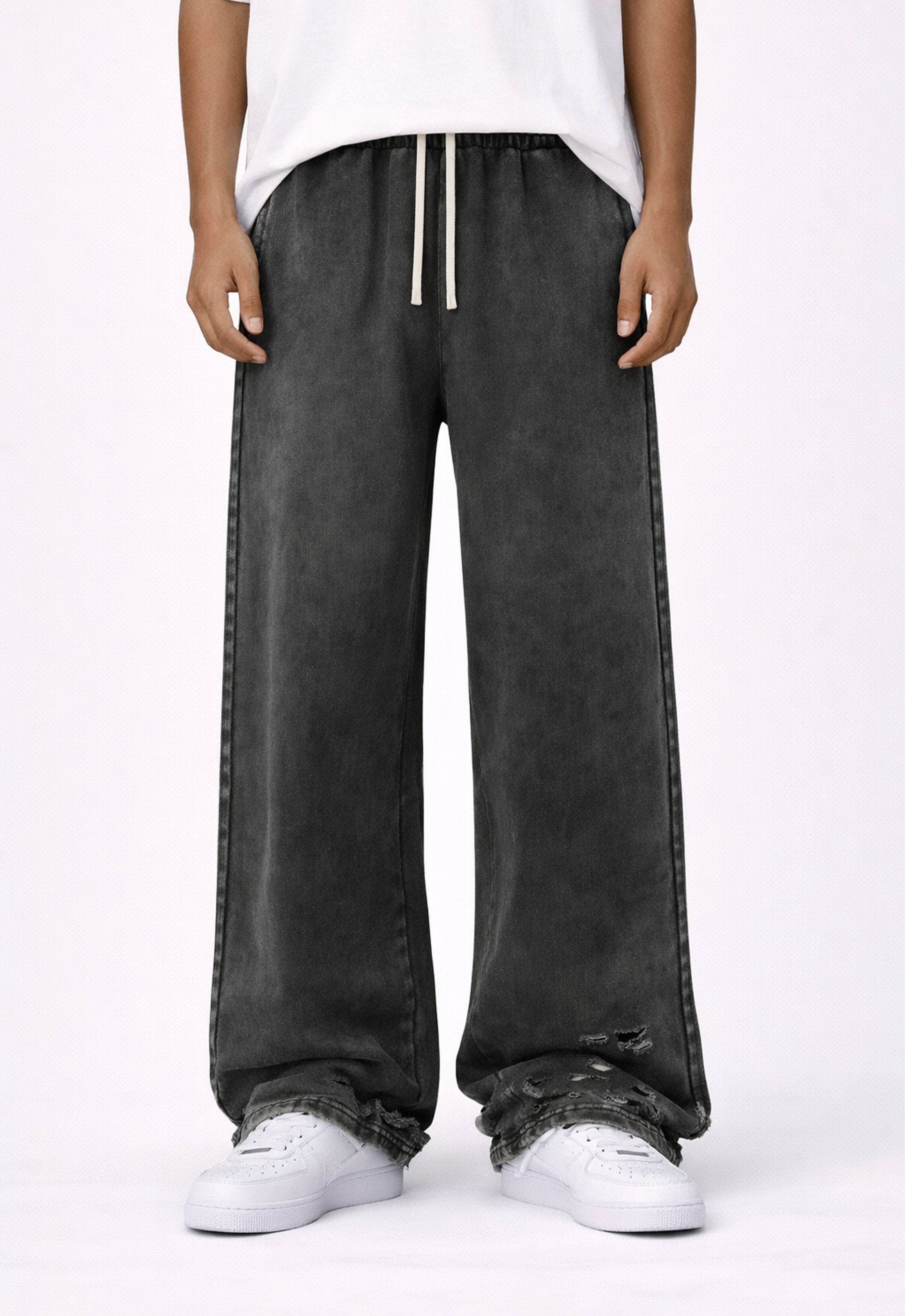 CHARCOAL DISTRESSED SWEATPANTS