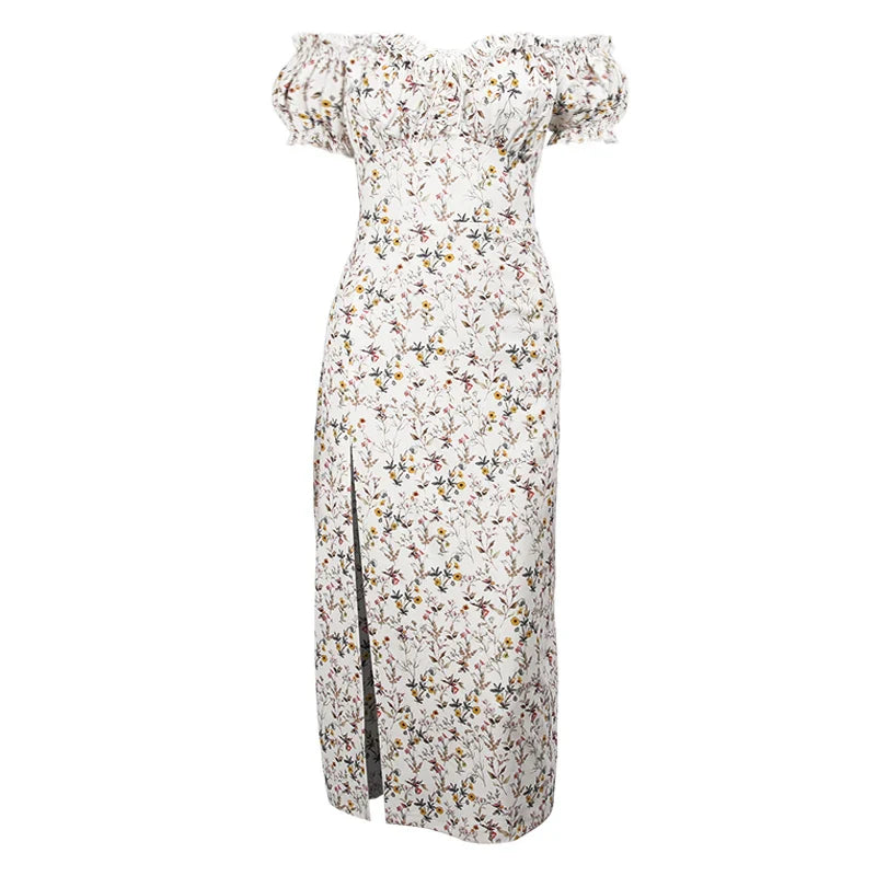 Summer Floral Off Shoulder Puff Sleeve Maxi Dress