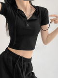 Fashion Hooded T-shirts Women Summer Tight Short Sleeve Y2k Tees Gray Crop Tops Female