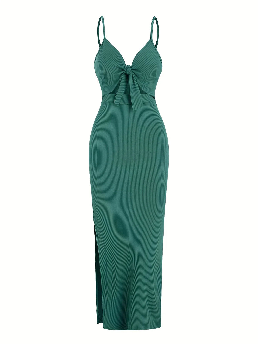 knit simple sleeveless suspender dress leaking back and sexy long skirt with neck.
