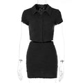 2 Piece Set Short Sleeve Crop Top Shirts Blouse Mini Skirt Suit