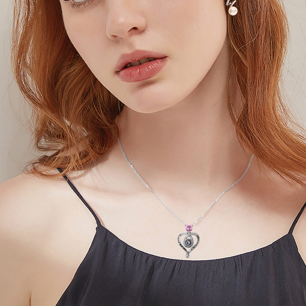 Zircon heart-shaped projection necklace with customizable photos Personalized Pendant