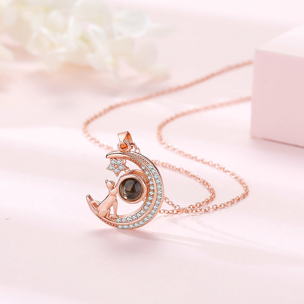 Customizable photo Cute moon necklace Projection Necklace