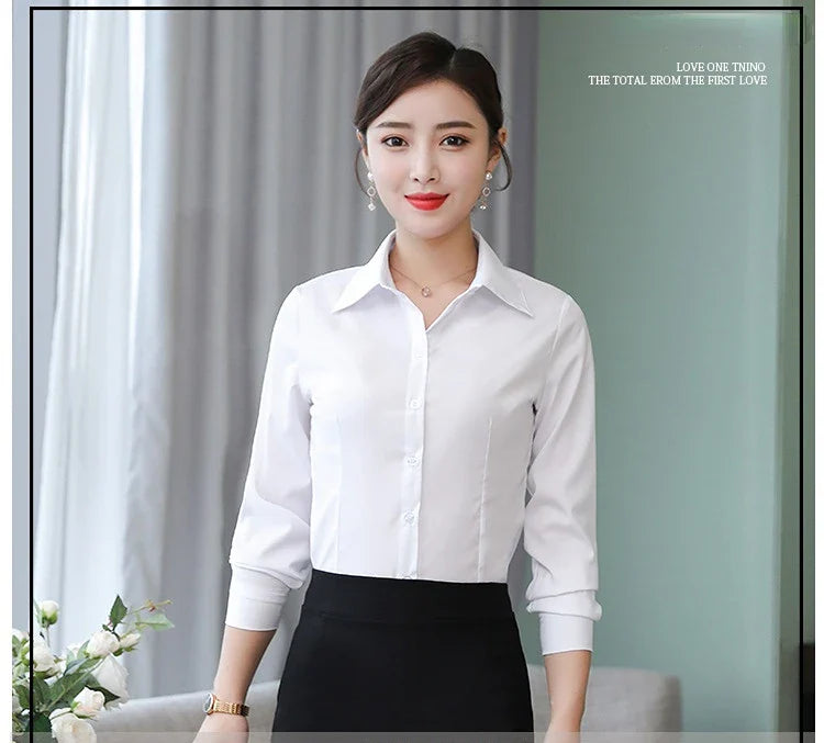 Polyester Cotton Shirts for Women Long Sleeve Blouse