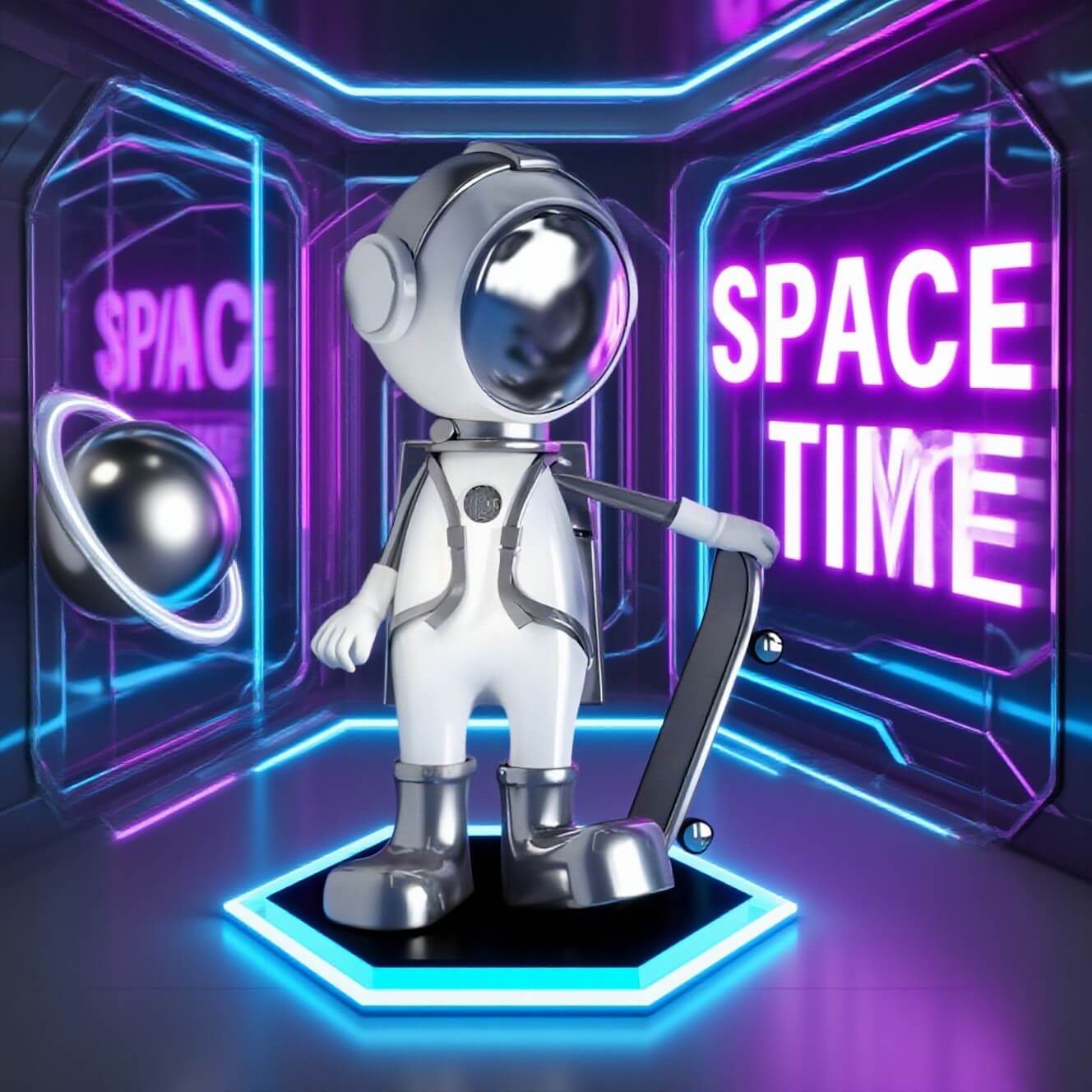 Skateboarding Astronaut Sculpture