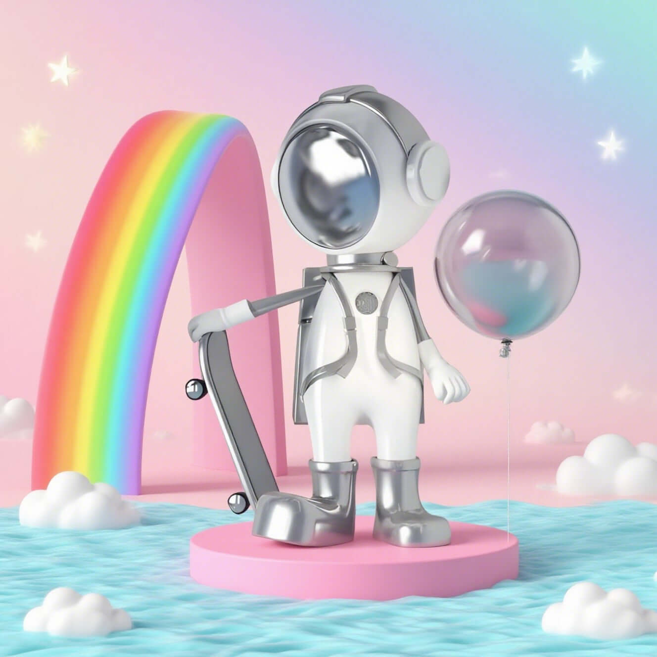 Skateboarding Astronaut Sculpture