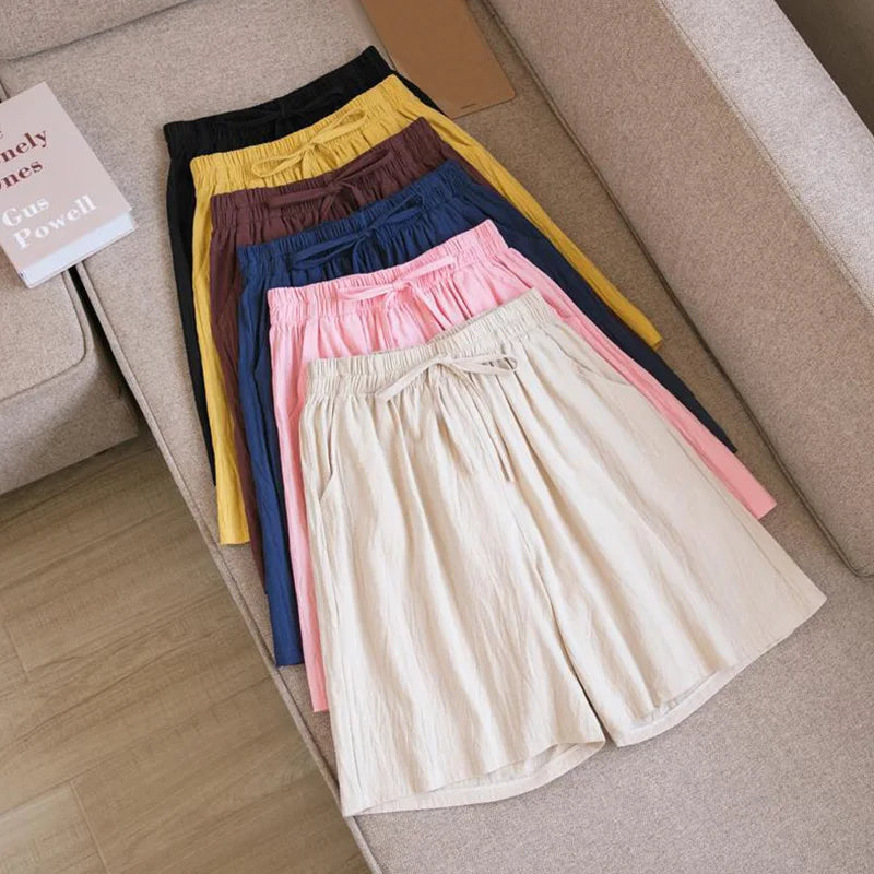 Summer Cotton Linen Loose Women's Shorts Casual Straight Short Pants Harajuku