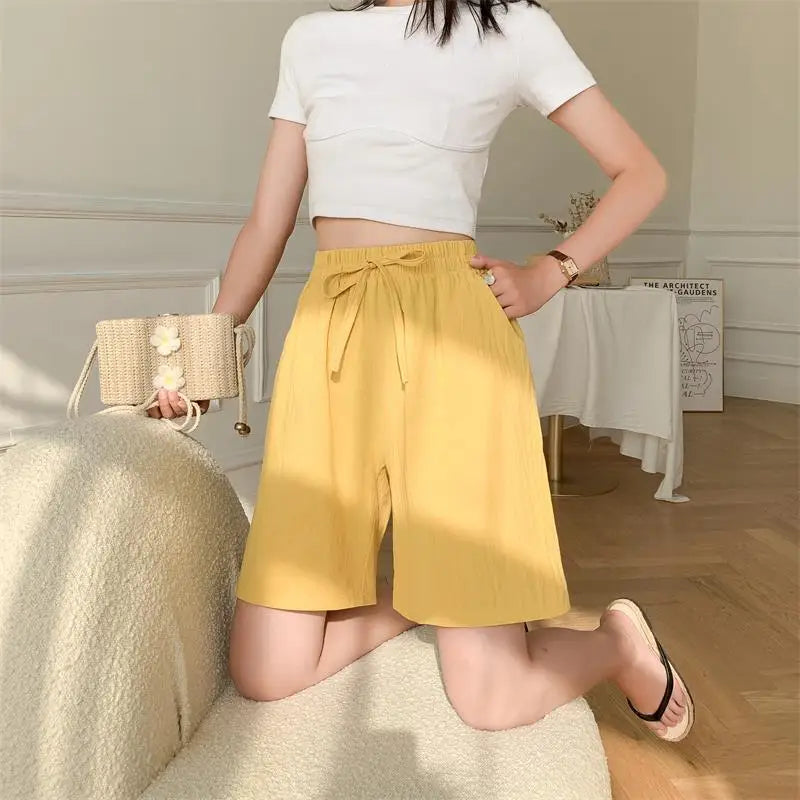 Summer Cotton Linen Loose Women's Shorts Casual Straight Short Pants Harajuku