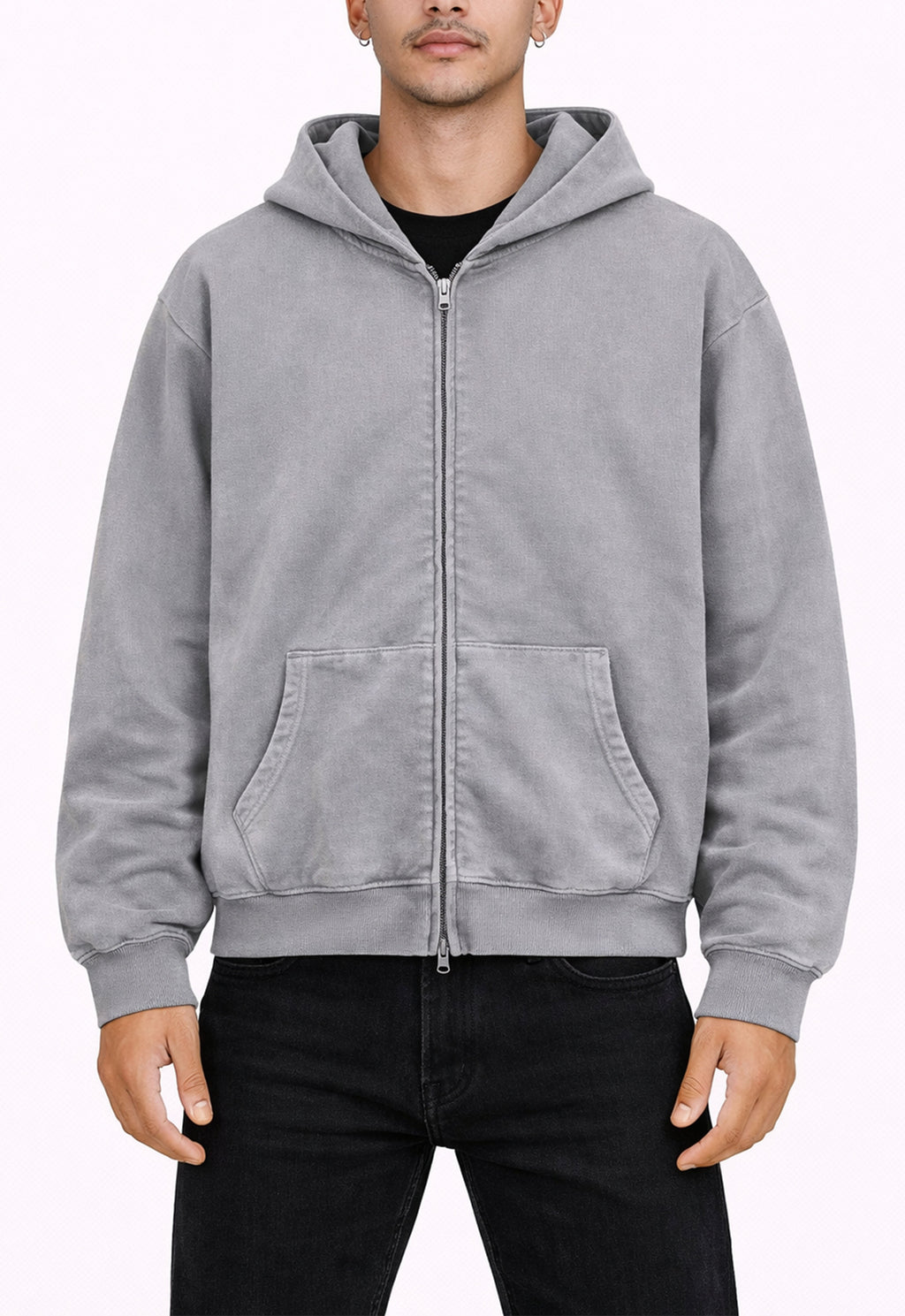 STONE VINTAGE WASH ZIP HOODIE