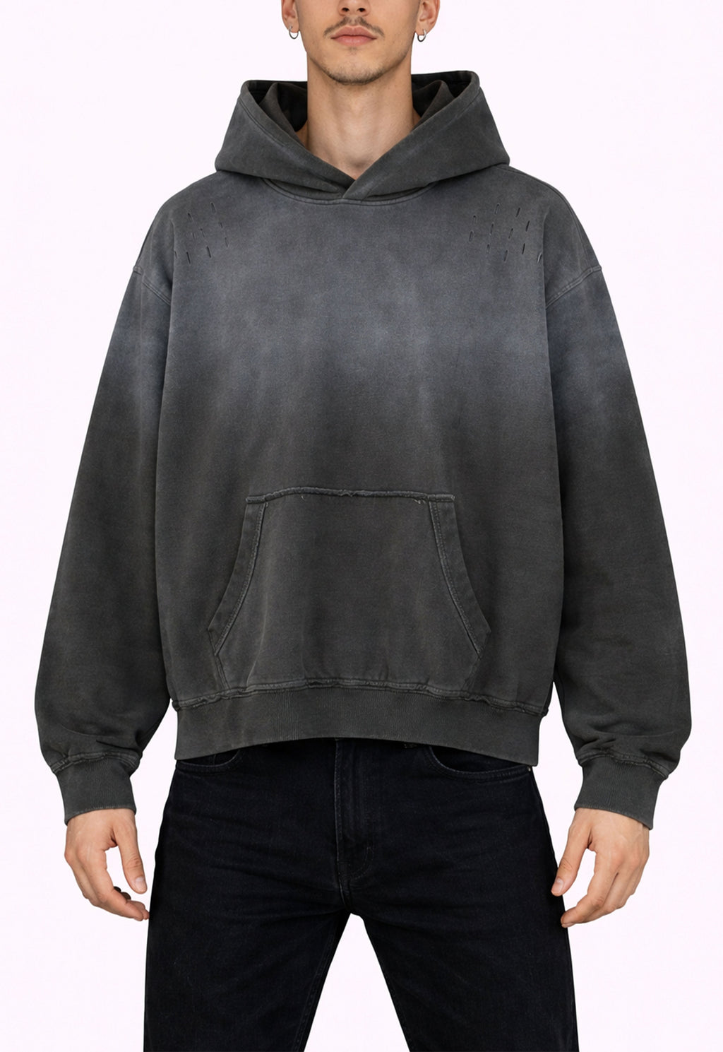 GREY DISTRESSED HOODIE