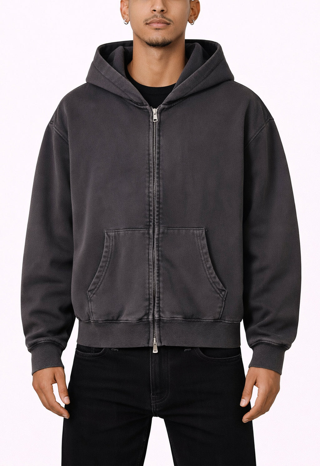 GREY VINTAGE WASH ZIP HOODIE