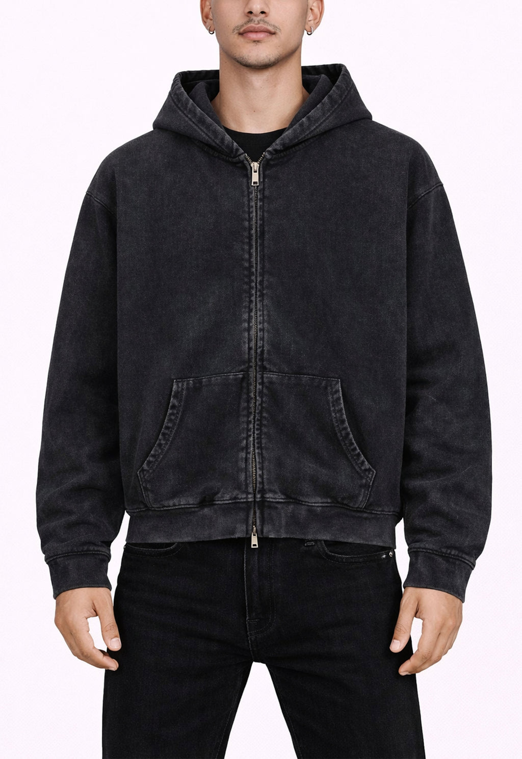 NOIR VINTAGE WASH ZIP HOODIE