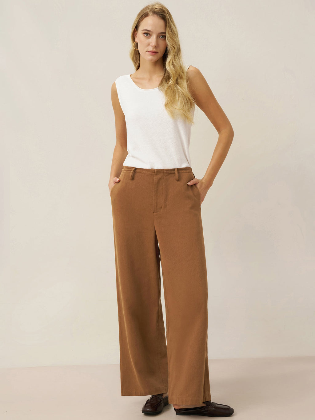 Lyocell Linen Drawstring Straight Leg Pants RACHEL
