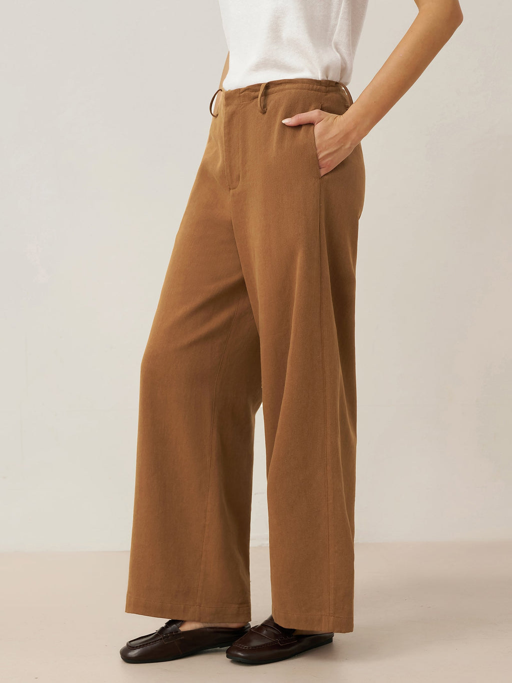 Lyocell Linen Drawstring Straight Leg Pants RACHEL