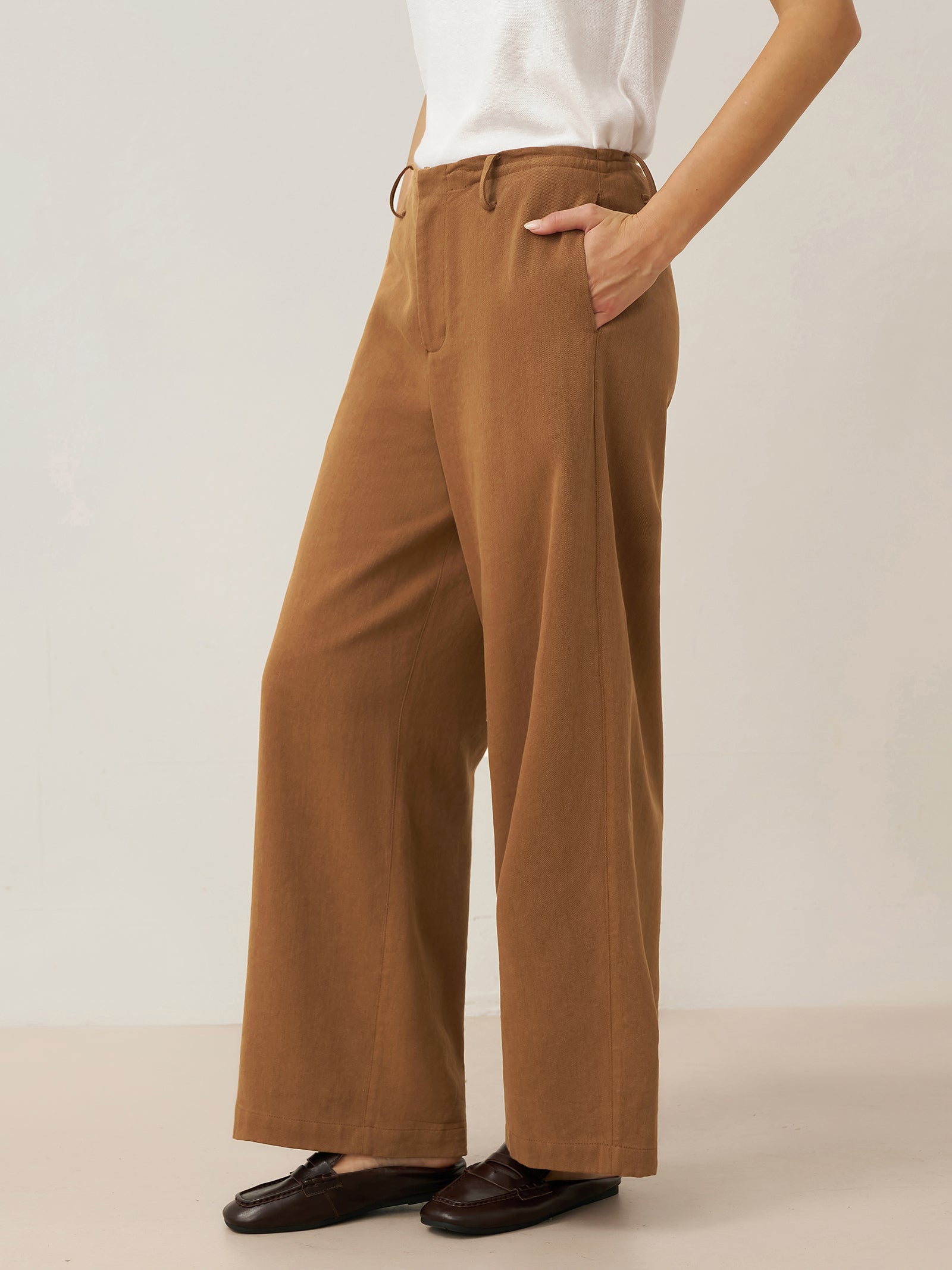 Lyocell Linen Drawstring Straight Leg Pants RACHEL