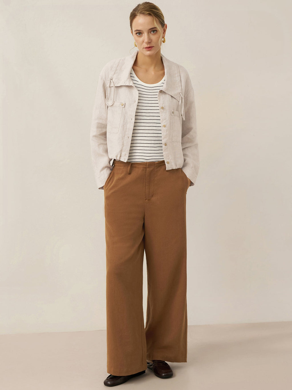 Lyocell Linen Drawstring Straight Leg Pants RACHEL