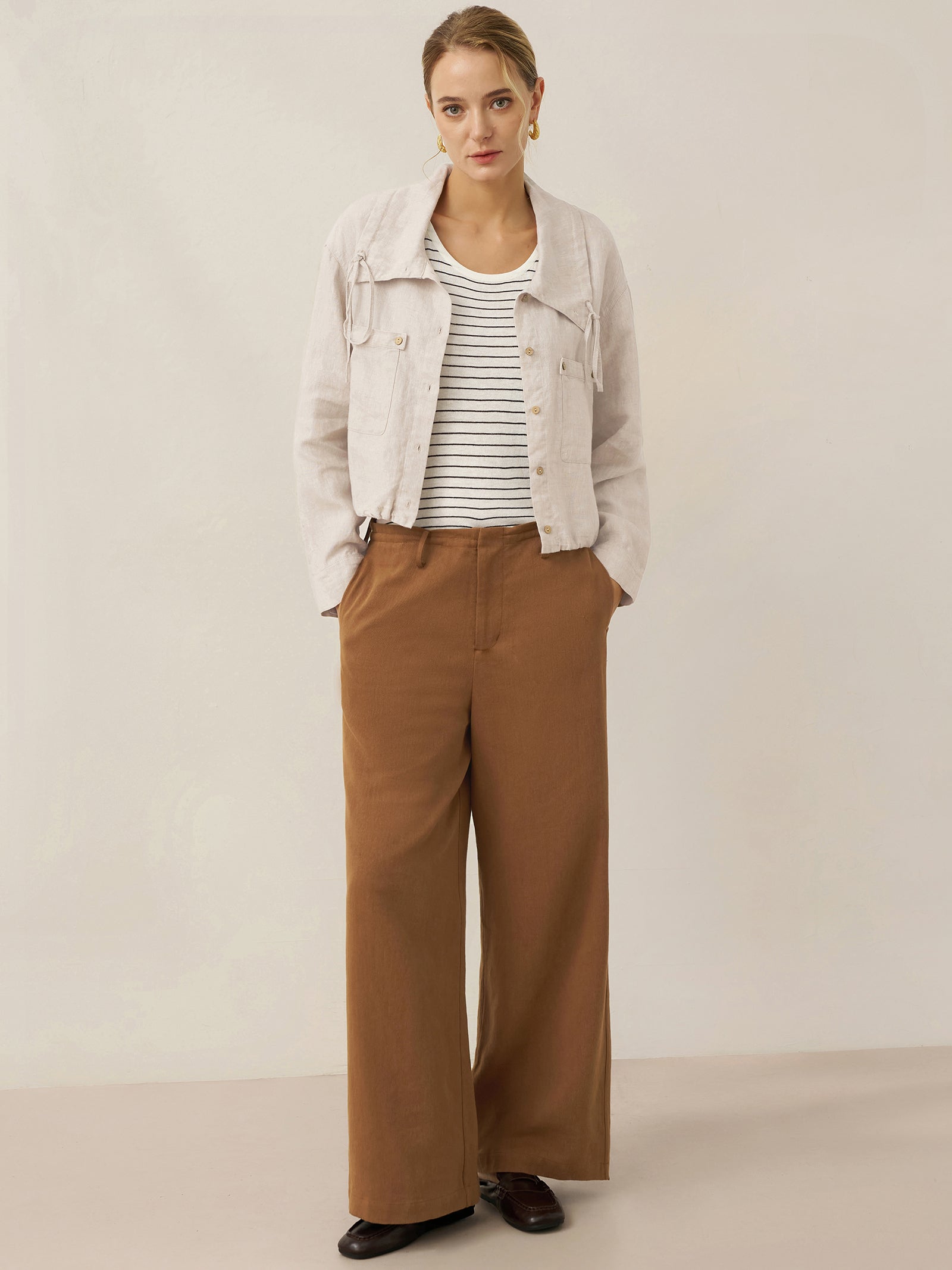 Lyocell Linen Drawstring Straight Leg Pants RACHEL