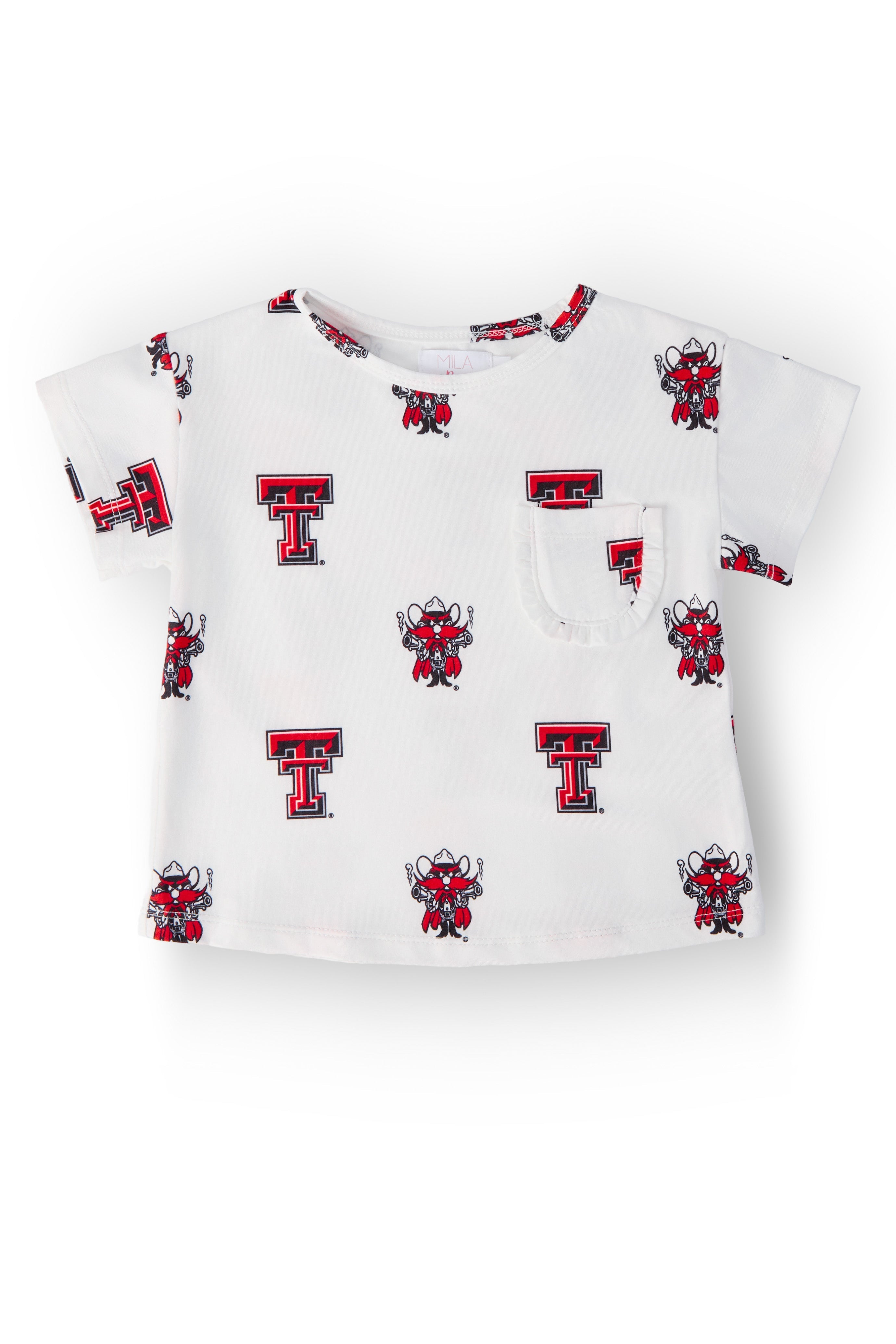 Texas Tech White Raider Red Ruffle Pocket Tee