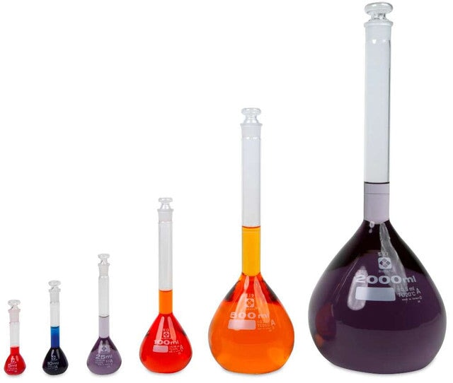 Heathrow Scientific 2306A-10 Volumetric Flask, Class A, Glass Stopper, 10 mL, 6/pk