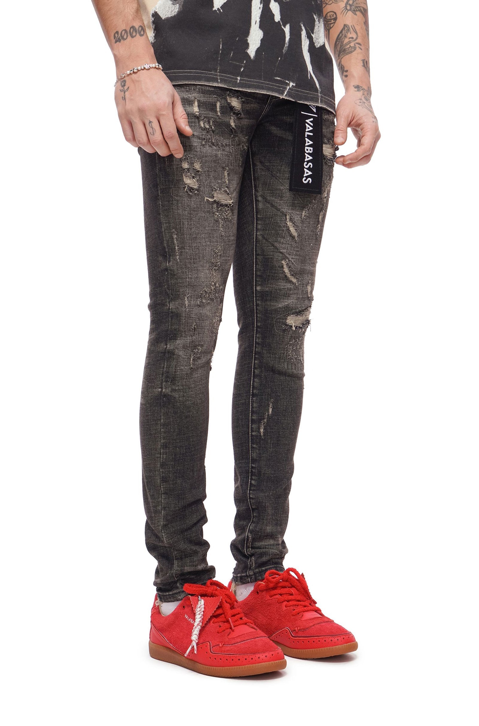 Valabasas Collage Skinny Jean - Grey Vintage Wash
