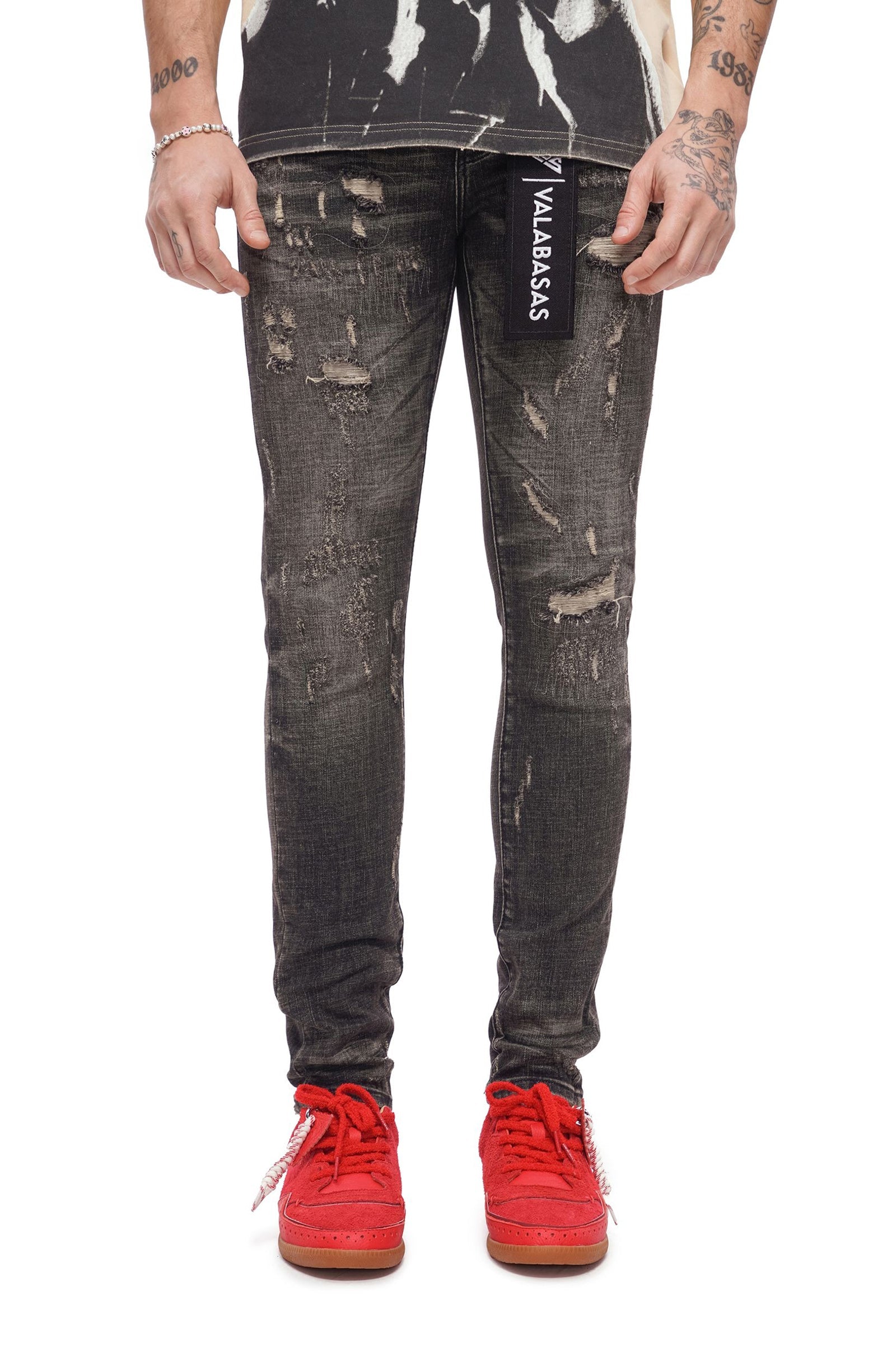 Valabasas Collage Skinny Jean - Grey Vintage Wash