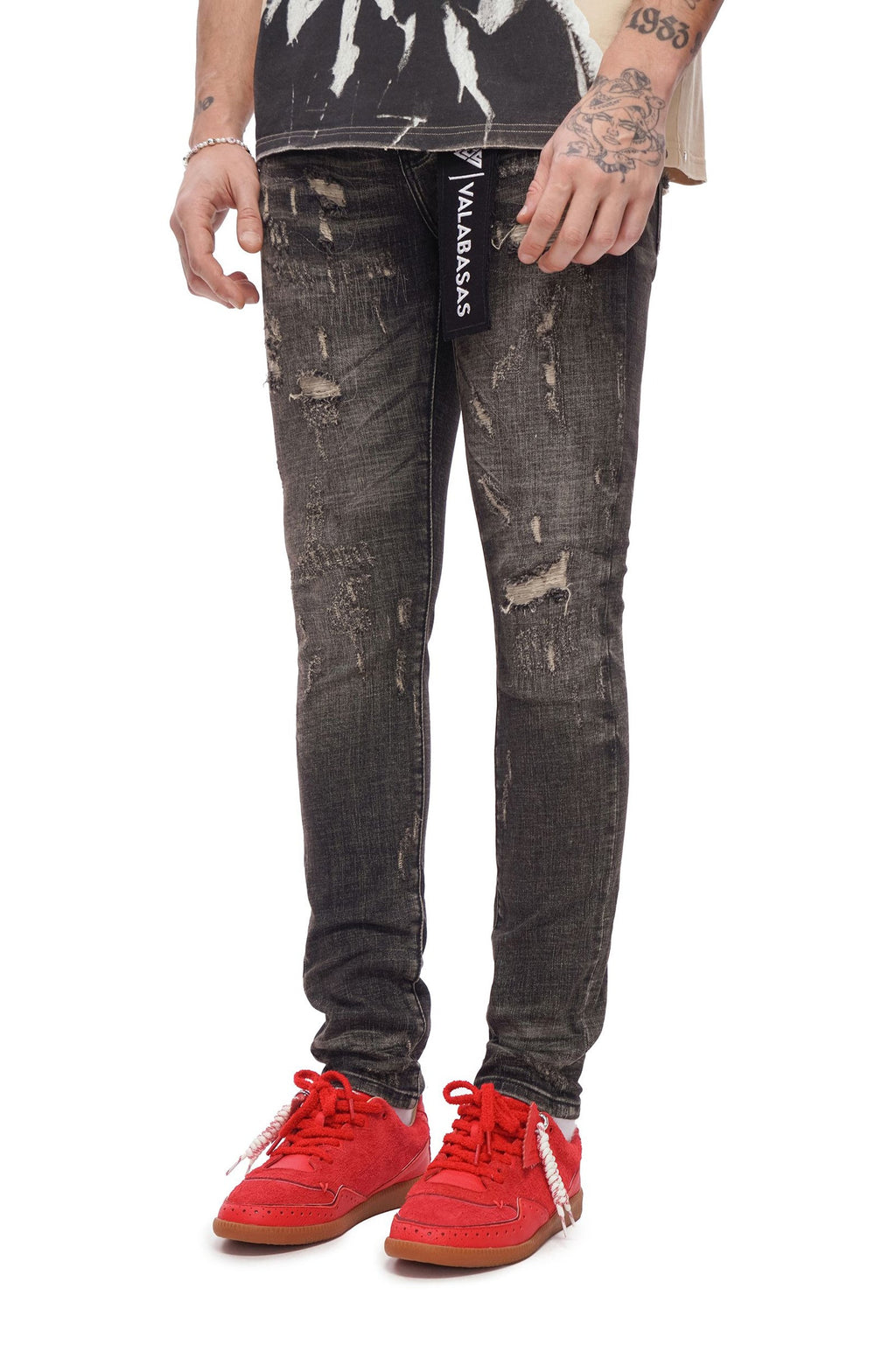 Valabasas Collage Skinny Jean - Grey Vintage Wash