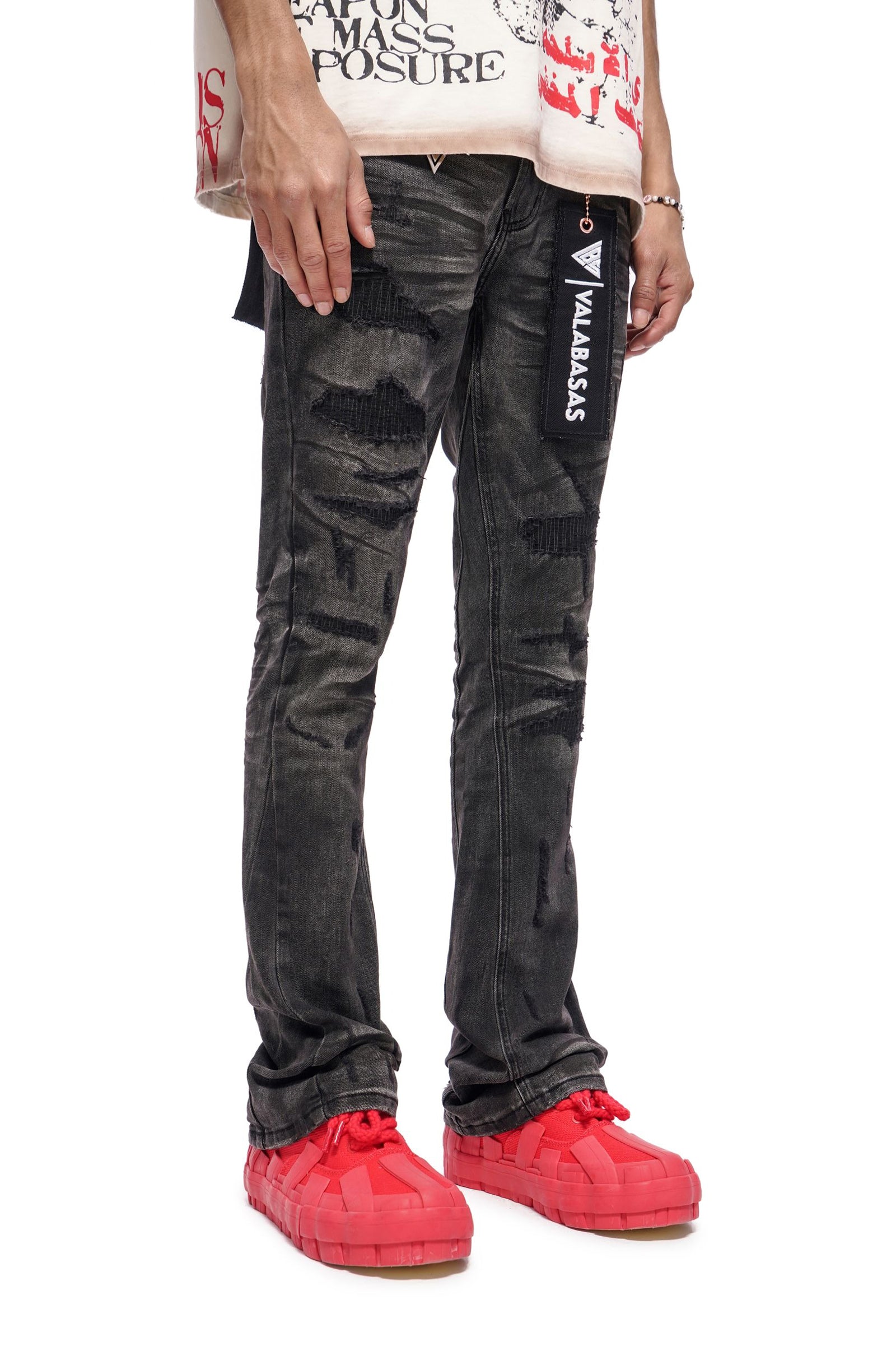 Valabasas Graft Stacked Jean - Grey Washed