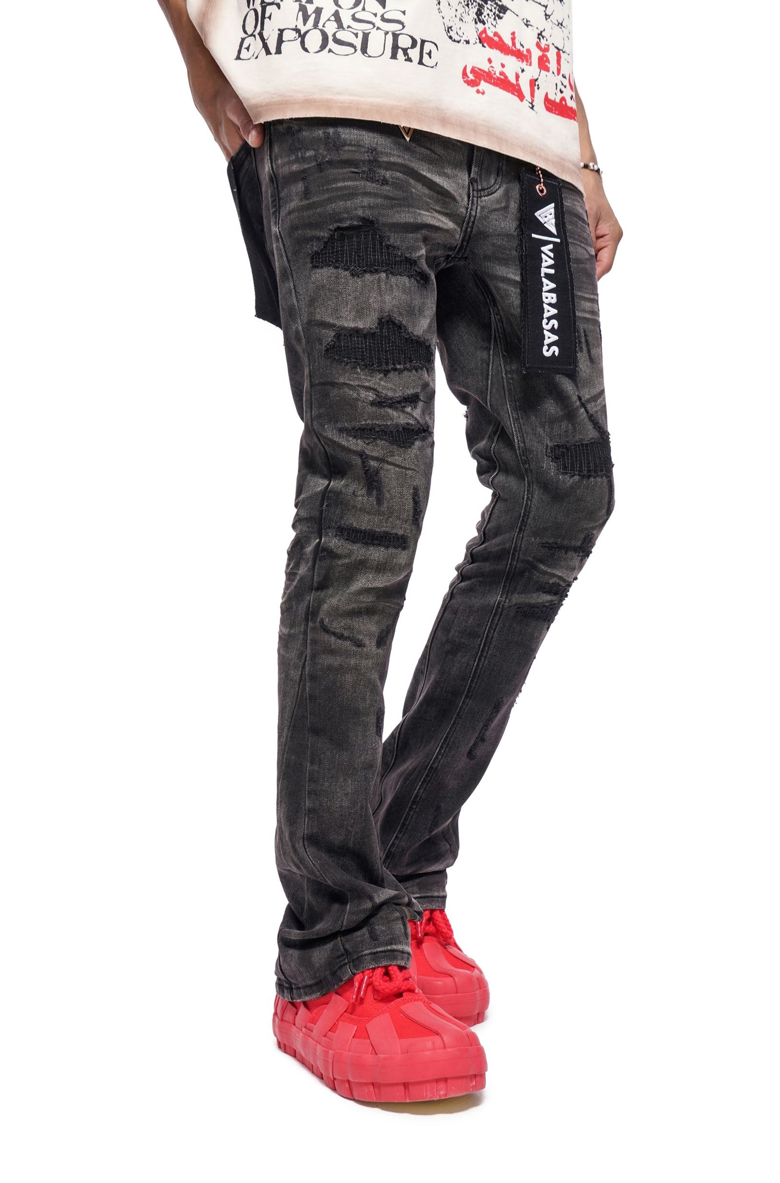 Valabasas Graft Stacked Jean - Grey Washed