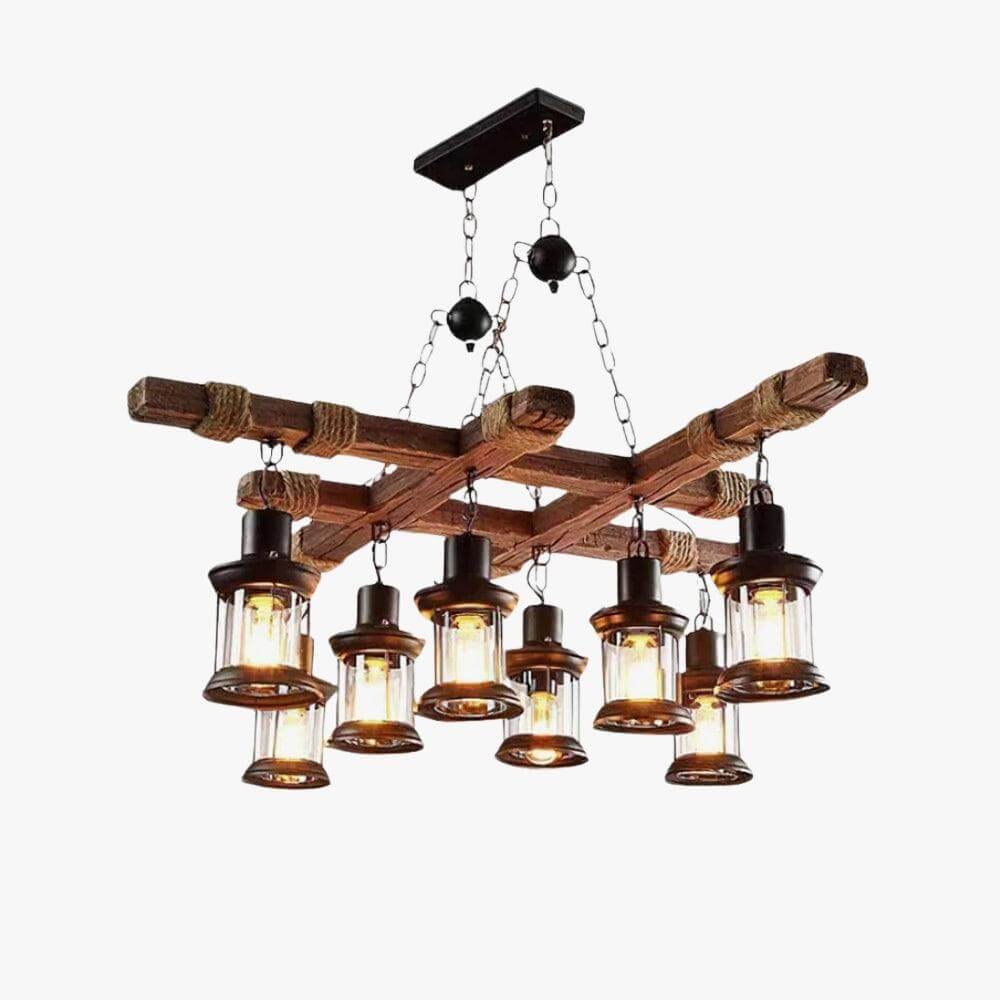 Vintage Wood Glass Chandelier
