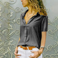 Women Solid White Blouse Tops Office Lady Work Chiffon Button