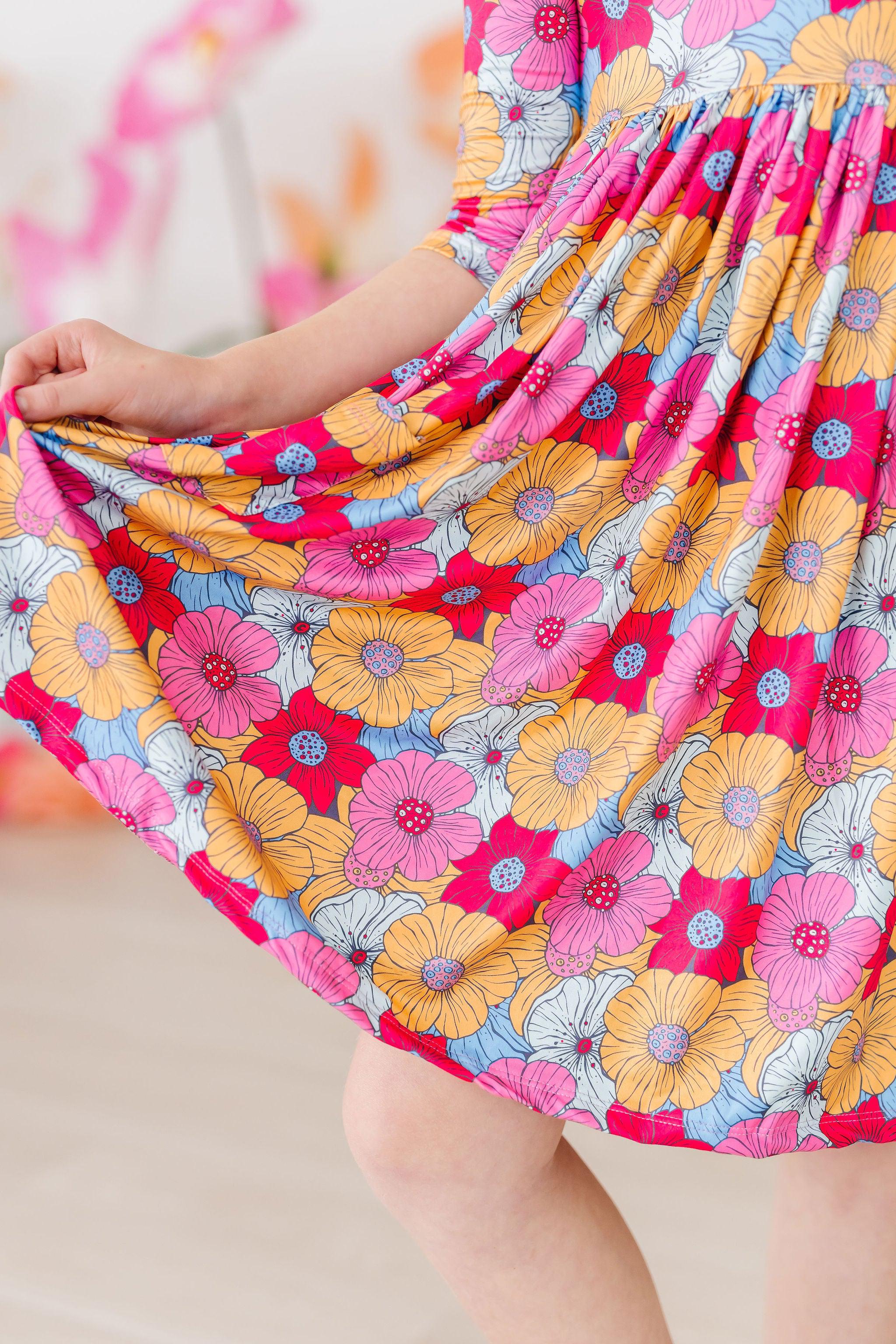 SALE Wonderland Floral 3/4 Sleeve Pocket Twirl Dress