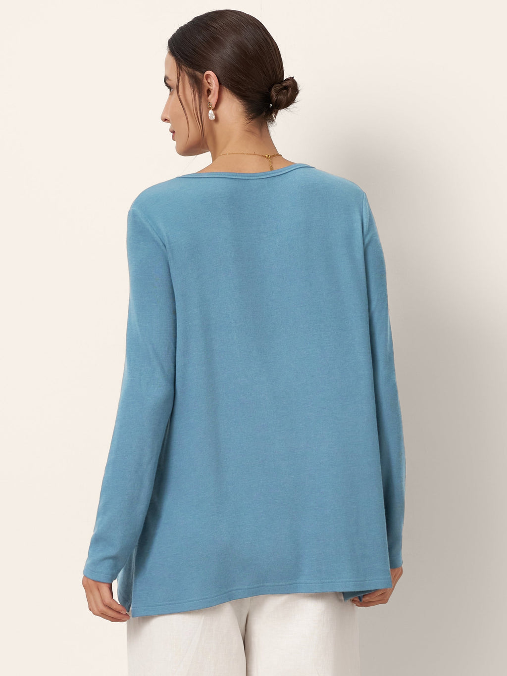 Wool-Blend Sweetheart Pleated Long Sleeve Top AMBER