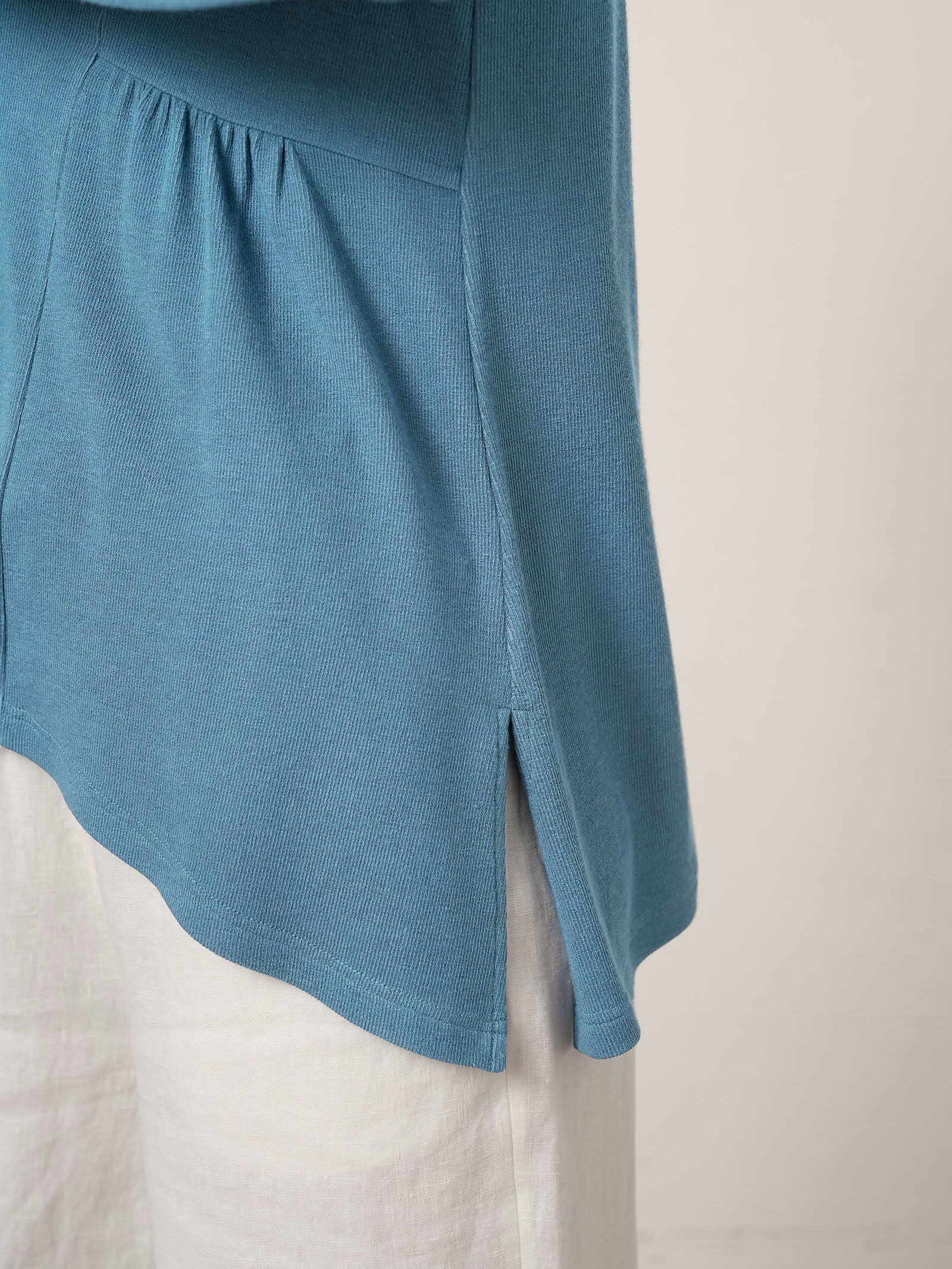 Wool-Blend Sweetheart Pleated Long Sleeve Top AMBER