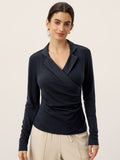 Wool Asymmetric Side Ruched Stretch Top BRIONY