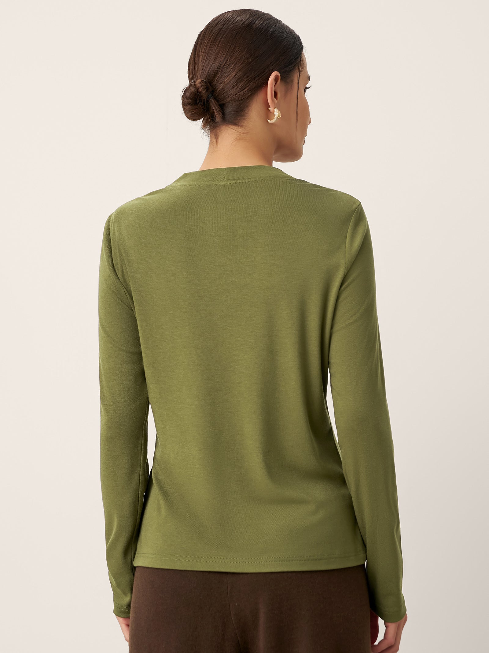 Wool Cowl Drape Stretch Long Sleeve Top INEKE