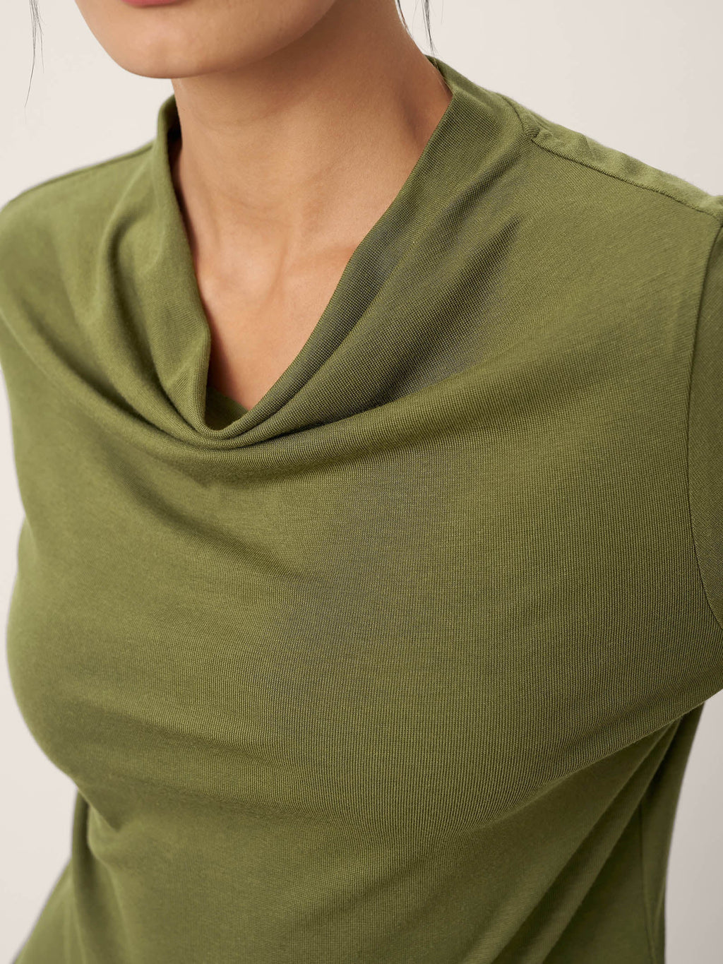 Wool Cowl Drape Stretch Long Sleeve Top INEKE