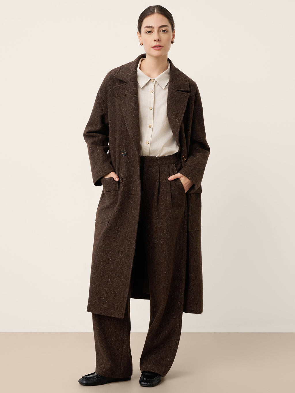 Wool Silk Double-Breasted Lapel Coat SAPPHIRE
