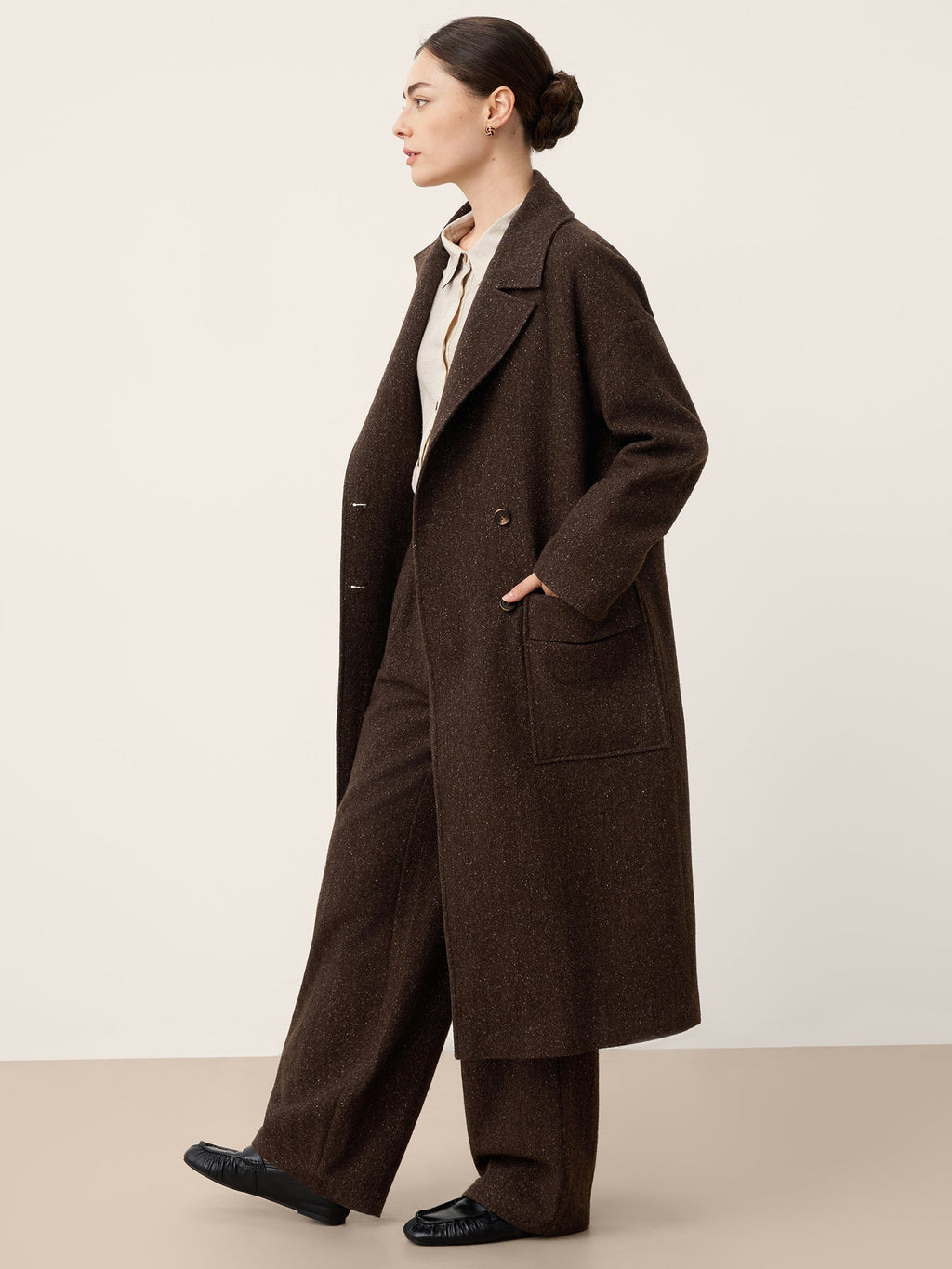 Wool Silk Double-Breasted Lapel Coat SAPPHIRE