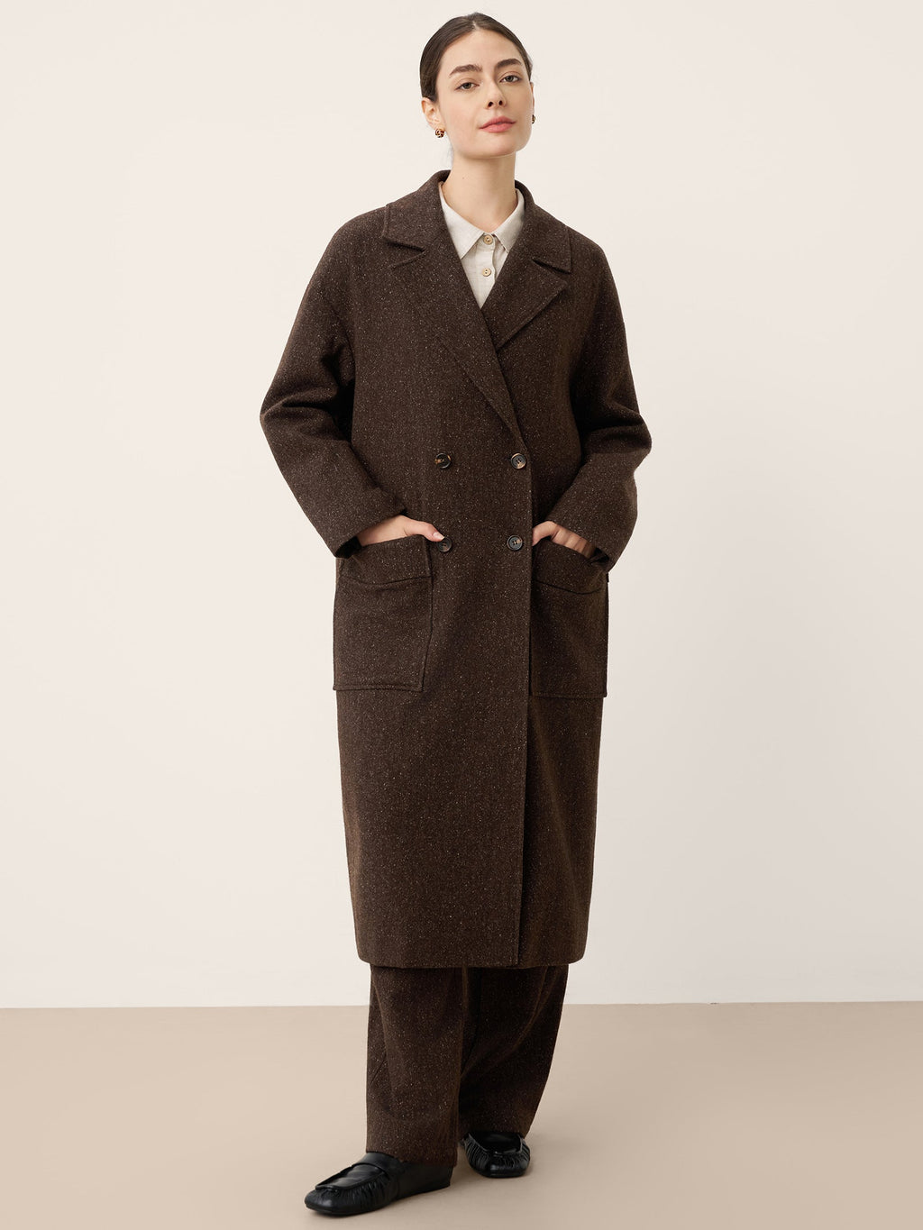 Wool Silk Double-Breasted Lapel Coat SAPPHIRE